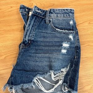 Distressed High-Waist Blue Denim Shorts Altar’d State